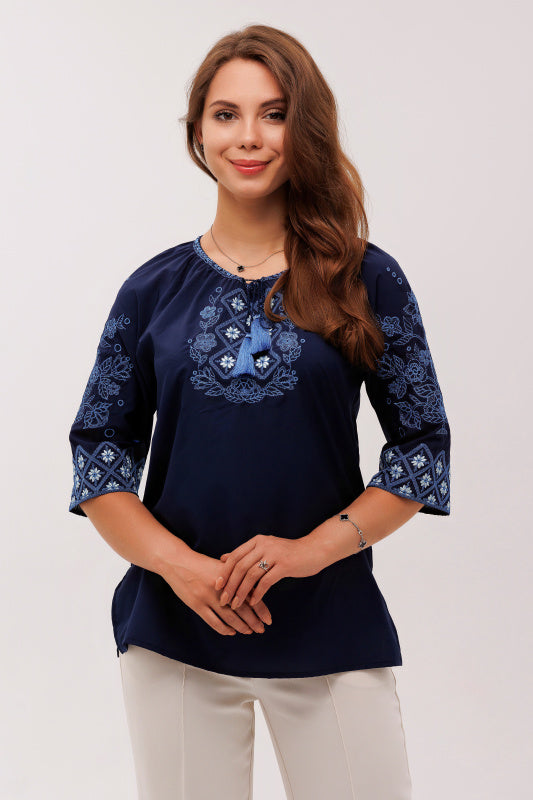 "Zhyttiedaina" Embroidered Blouse (Soft Blue)