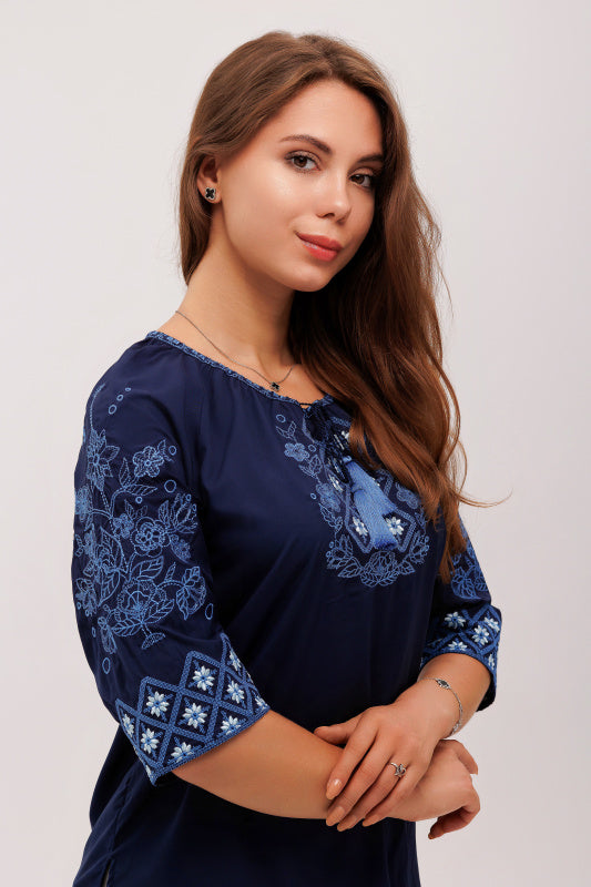 "Zhyttiedaina" Embroidered Blouse (Soft Blue)